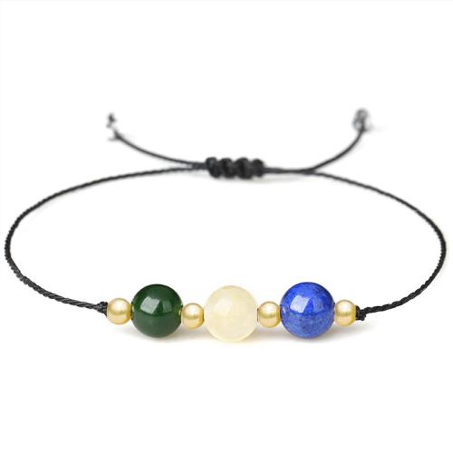 Natural Lapis Lazuli Bracelets, with Cotton Thread & Jasper Stone & Brass, handmade, fashion jewelry & Unisex & different styles for choice, Length:Approx 26 cm, Sold By PC