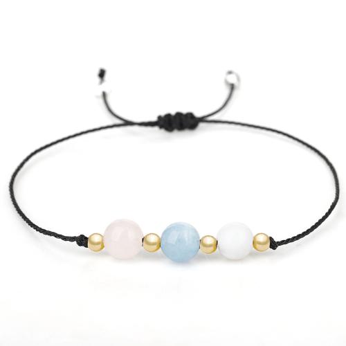 Quartz Bracelets Rose Quartz with Cotton Thread & Aquamarine handmade fashion jewelry & Unisex Sold By PC