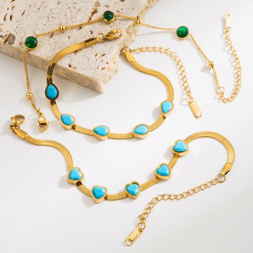 Bracelet d'acier titane, avec turquoise, bijoux de mode & styles différents pour le choix & pour femme, Or, Vendu par PC