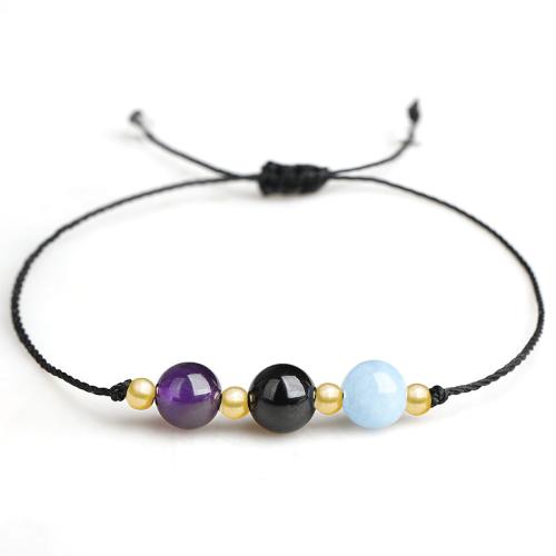 Quartz Bracelets, Amethyst, with Cotton Thread & Aquamarine & Brass, handmade, fashion jewelry & Unisex & different styles for choice, Length:Approx 26 cm, Sold By PC