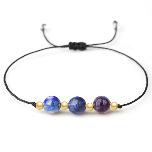 Natural Lapis Lazuli Bracelets, with Cotton Thread & Sodalite & Brass, handmade, fashion jewelry & Unisex & different styles for choice, Length:Approx 26 cm, Sold By PC