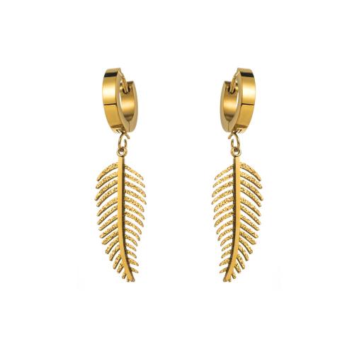 Titanium Steel  Earring, Leaf, fashion jewelry & different styles for choice & for woman, gold, Sold By Pair