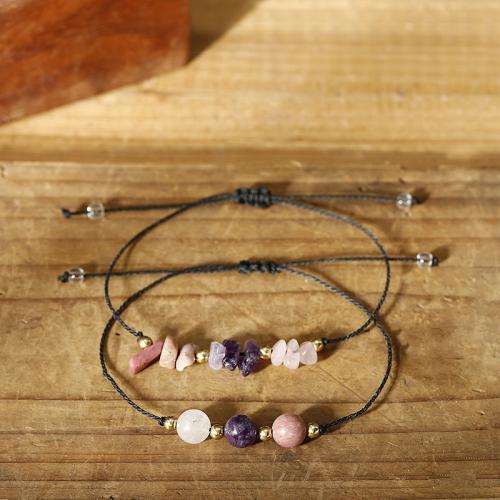 Quartz Bracelets Level B Amethyst with Cotton Thread & Rhodochrosite handmade fashion jewelry & Unisex Length Approx 26 cm Sold By PC