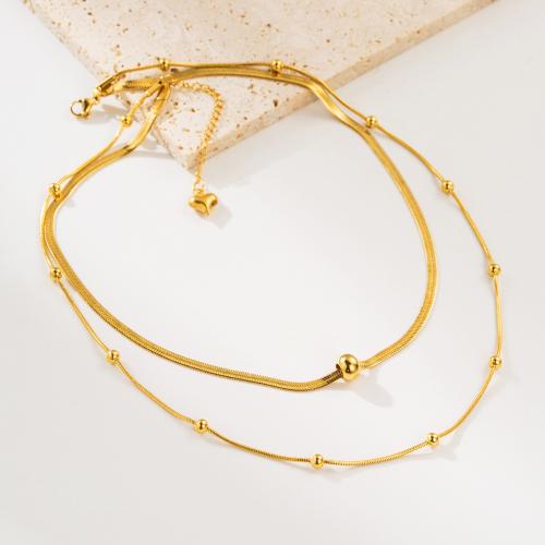 Titanium stål halskæde, med 5cm extender kæde, Dobbelt lag & mode smykker & for kvinde, guld, Længde 18 cm, 23 cm, Solgt af PC