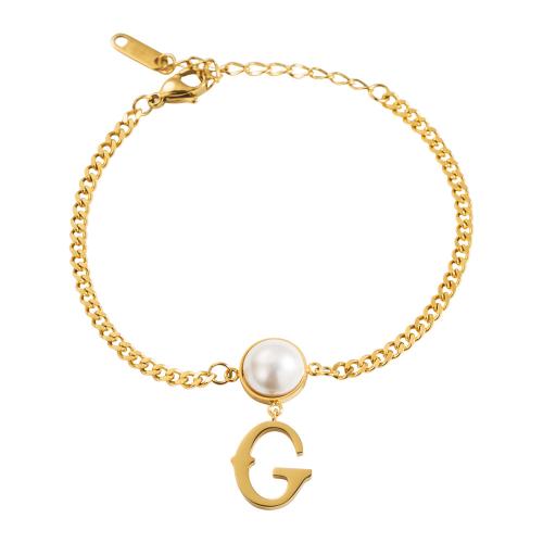 Bracelet d'acier titane, avec perle de plastique, bijoux de mode & styles différents pour le choix & pour femme, doré, Vendu par PC