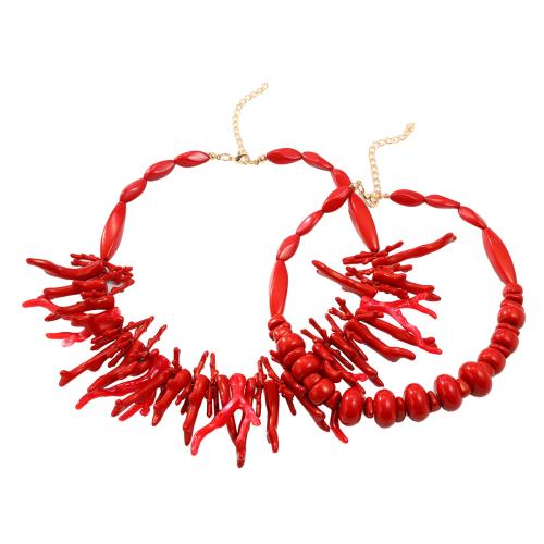 Resin Necklace, Tibetan Style, with Resin, 2 pieces & fashion jewelry & for woman, red, Sold By Set