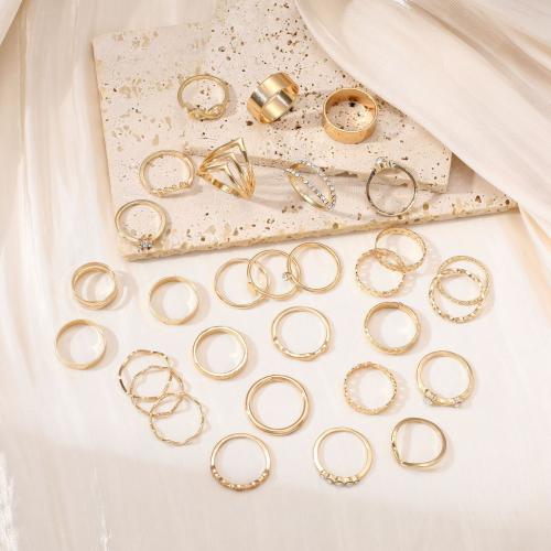 Cink Alloy Ring Set, Cink ötvözet, -val Kristály, divat ékszerek & egynemű, arany, Által értékesített Set