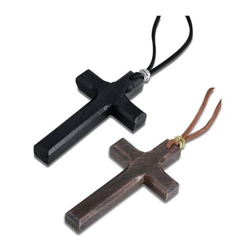 bois, avec cordon en cuir & Acier inoxydable 304, croix, unisexe, plus de couleurs à choisir, Vendu par PC