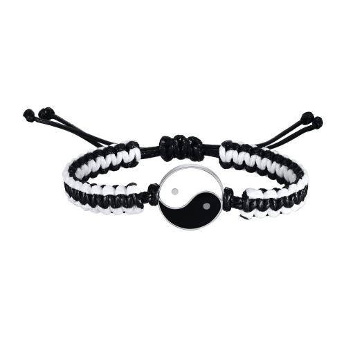 Stainless Steel Jewelry Bracelet, 304 Stainless Steel, with Wax Cord & enamel, plated, Unisex, black, Sold By PC