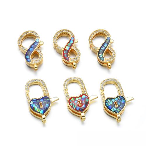 Brass Lobster Clasp with Abalone Shell plated DIY & micro pave cubic zirconia & enamel Sold By PC
