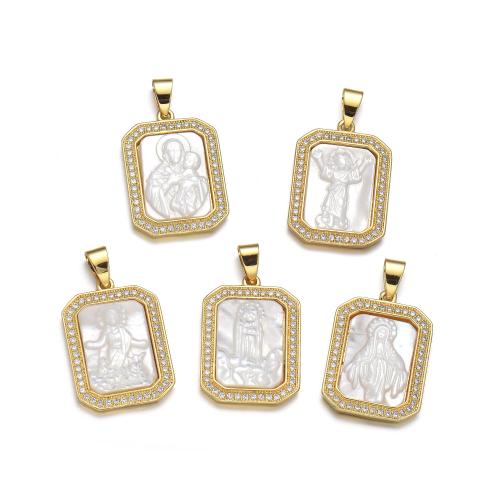 Cubic Zirconia Micro Pave Brass Pendant, with Shell, plated, DIY & different styles for choice & micro pave cubic zirconia, golden, Sold By PC
