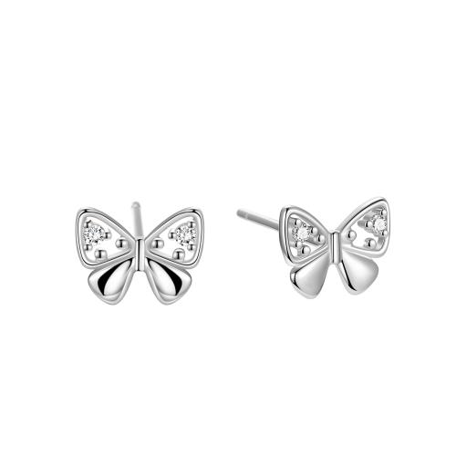 Cubic Zirconia Micro Pave Sterling Silver Earring 925 Sterling Silver Butterfly micro pave cubic zirconia & for woman 8mm Sold By Pair