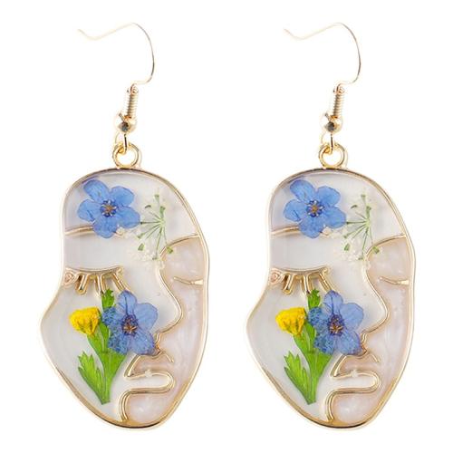 Zinc Alloy Drop Earrings with Dried Flower plated & for woman & epoxy gel golden Sold By Pair