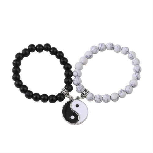 Couple Bracelet and Bangle, Tibetan Style, with Abrazine Stone, plated, 2 pieces & Unisex & enamel, white and black, Length:184 cm, Sold By Set