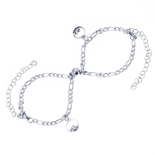 Couple Bracelet and Bangle Zinc Alloy with Magnet with 6cm extender chain plated 2 pieces & Unisex silver color Length 16.5 cm Sold By Set