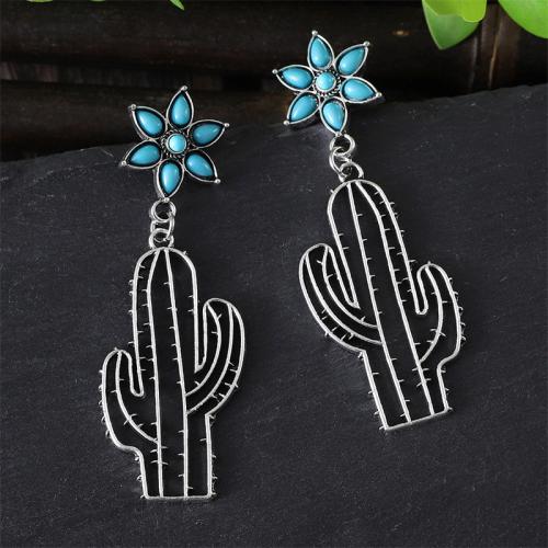Zinc Alloy Drop Earrings with turquoise plated for woman golden Sold By PC