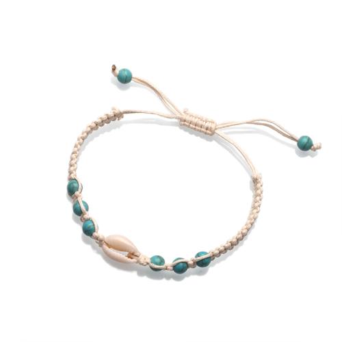 Fashion Create Wax Cord Bracelets, Shell, with turquoise & Wax Cord, Unisex, green, Sold By PC
