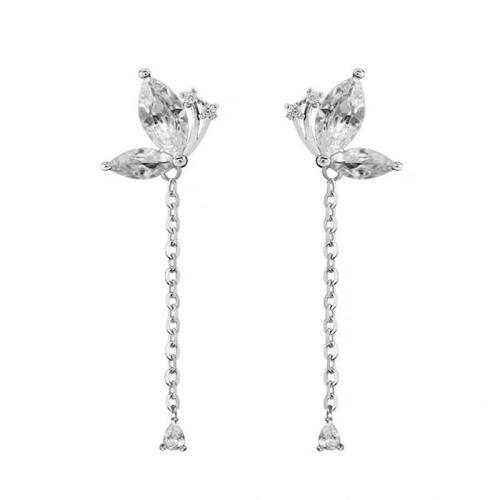 Zinc Alloy Stud Earring plated for woman & with rhinestone silver color Sold By Pair