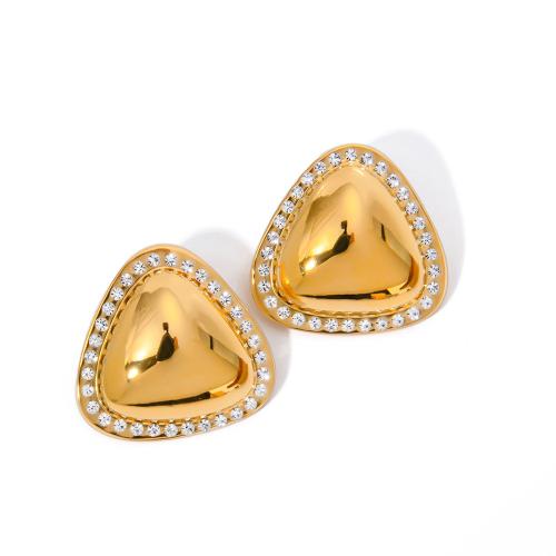 Stainless Steel Stud Earrings 304 Stainless Steel Triangle 18K gold plated fashion jewelry & for woman & with rhinestone golden Sold By Pair