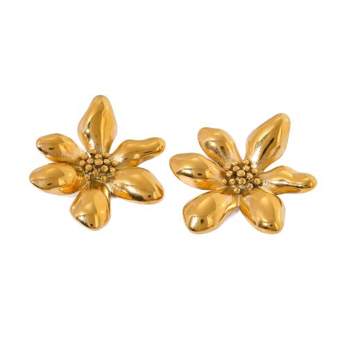 Stainless Steel Stud Earrings, 304 Stainless Steel, Flower, 18K gold plated, fashion jewelry & for woman, golden, 29.80x26.10mm, Sold By Pair