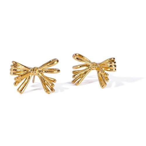 Stainless Steel Stud Earrings 304 Stainless Steel Bowknot Vacuum Ion Plating fashion jewelry & for woman golden Sold By Pair