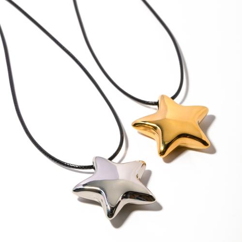 Stainless Steel Jewelry Necklace, 304 Stainless Steel, with Wax Cord, Star, Vacuum Ion Plating, fashion jewelry & for woman, more colors for choice, 35.50x34mm, Sold Per Approx 68 cm Strand