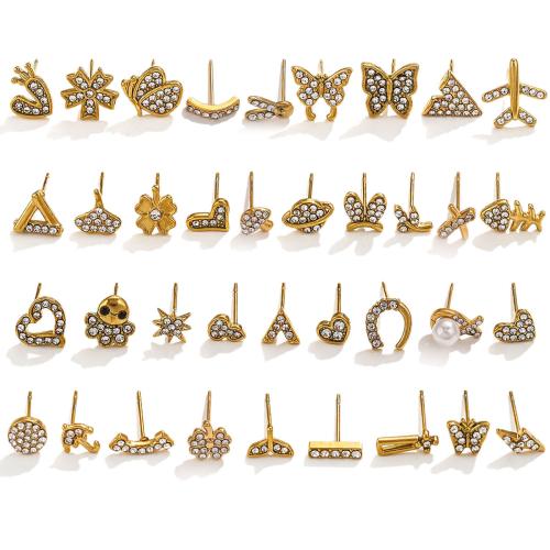 Stainless Steel Stud Earrings, 304 Stainless Steel, different styles for choice & for woman & with rhinestone, golden, 5Pairs/Bag, Sold By Bag