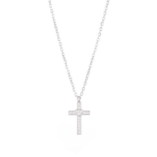 Stainless Steel Jewelry Necklace, 304 Stainless Steel, with 5cm extender chain, Cross, Vacuum Ion Plating, fashion jewelry & micro pave cubic zirconia & for woman, more colors for choice, 15mm, Length:40 cm, Sold By PC