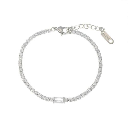 Stainless Steel Jewelry Bracelet 304 Stainless Steel with 3cm extender chain Vacuum Ion Plating fashion jewelry & micro pave cubic zirconia & for woman Length 16.5 cm Sold By PC