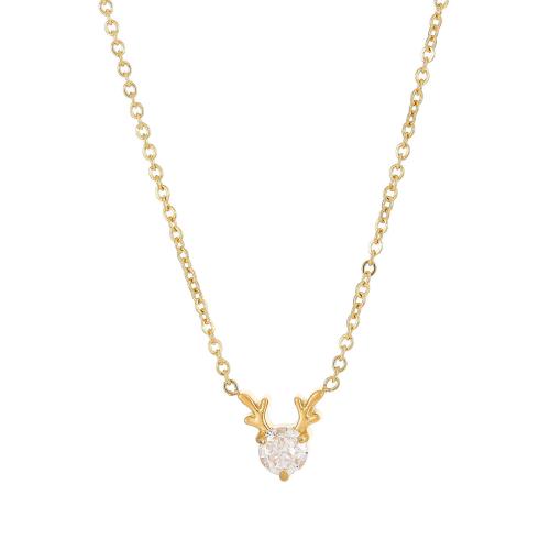 Stainless Steel Jewelry Necklace 304 Stainless Steel with Cubic Zirconia Antlers Vacuum Ion Plating fashion jewelry & for woman Length Approx 45 cm Sold By PC