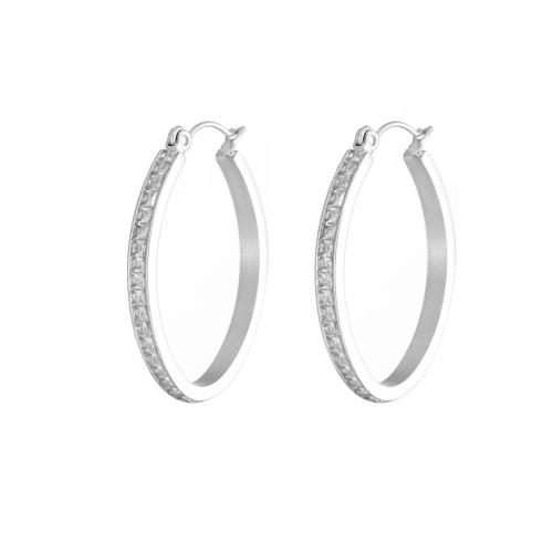 Stainless Steel Hoop Earring, 304 Stainless Steel, Vacuum Ion Plating, fashion jewelry & micro pave cubic zirconia & for woman, more colors for choice, 25x30.80x3.20mm, Sold By Pair