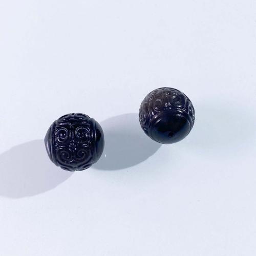 Бусины из поделочных камней, Серебряный Обсидиан, Круглая, DIY, черный, 16mm, продается PC
