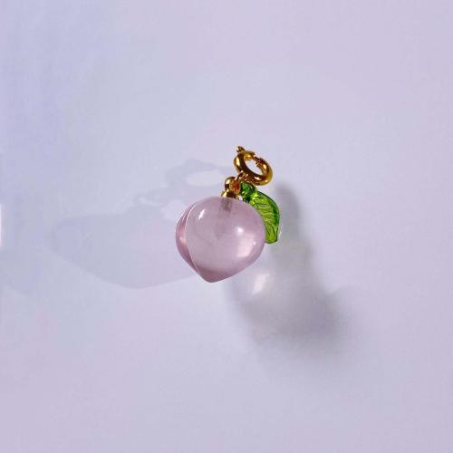 Quartz Gemstone Pendants, Rose Quartz, with Brass, Peach, DIY, pink, 12mm, Sold By PC