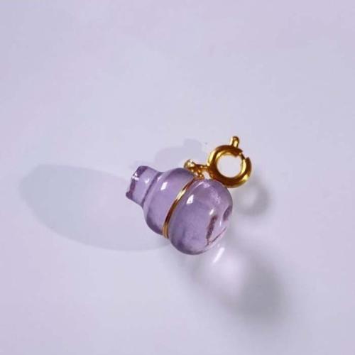 Quartz Gemstone Pendants, Amethyst, with Brass, Calabash, DIY, purple, 10x15mm, Sold By PC