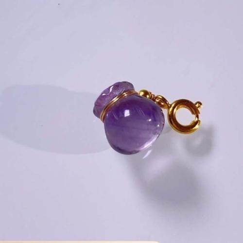 Quartz Gemstone Pendants, Amethyst, with Brass, Money Bag, DIY, purple, 11mm, Sold By PC