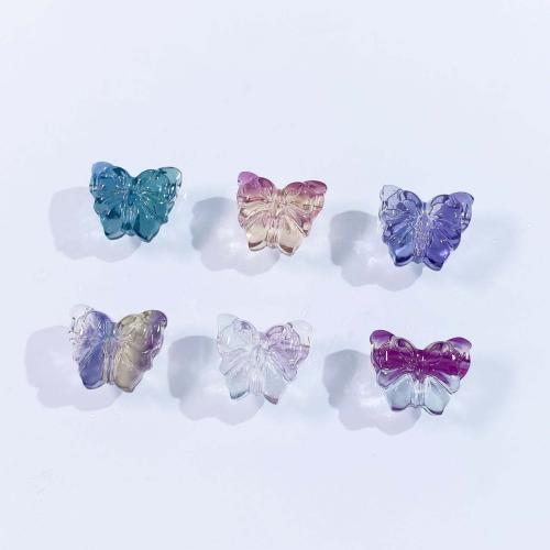 Natural Fluorite Beads Butterfly DIY Random Color Sold By PC