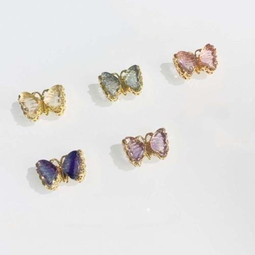 Natural Fluorite Beads with Brass Butterfly DIY Sold By PC