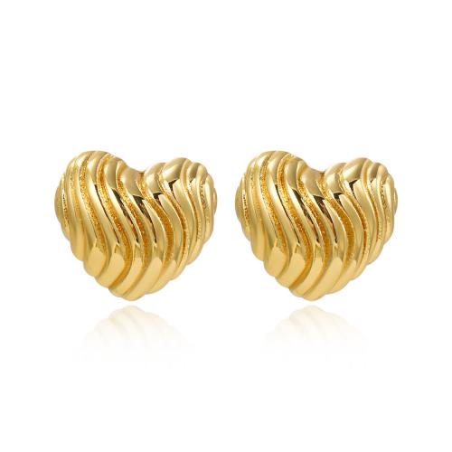 Stainless Steel Stud Earrings 304 Stainless Steel Heart plated for woman golden Sold By Pair