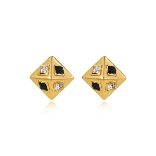 Stainless Steel Stud Earrings, 304 Stainless Steel, plated, micro pave cubic zirconia & for woman, golden, Sold By Pair