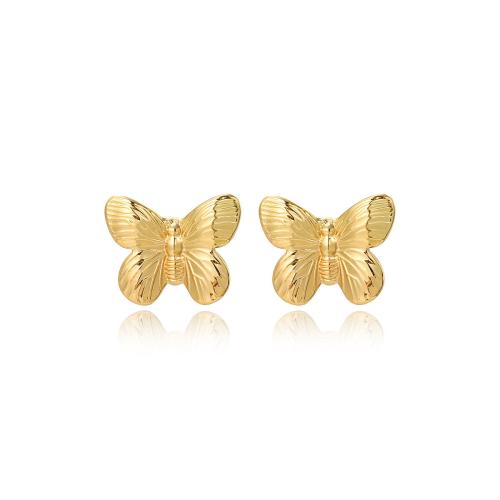 Edelstahl Ohrringe, 304 Edelstahl, Schmetterling, plattiert, für Frau, goldfarben, verkauft von Paar