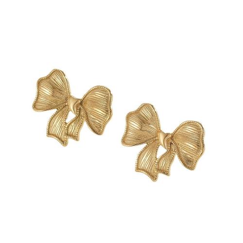 Titanium Steel  Earring, Bowknot, plated, for woman, golden, 24x21mm, Sold By Pair