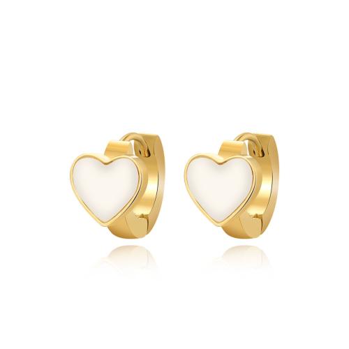 Titanium Steel  Earring, with Shell, Heart, plated, for woman, golden, Sold By Pair