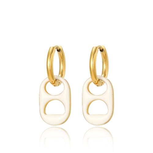 Titanium Steel  Earring, plated, for woman & enamel, golden, Sold By Pair