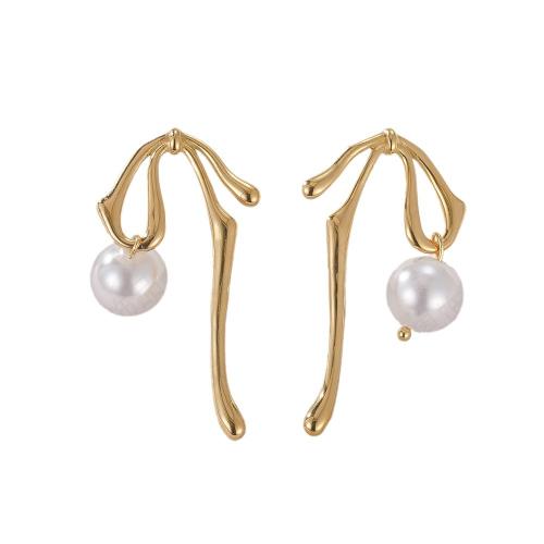 Boucle d'oreille Acier Titane, avec perle de plastique, Placage, pour femme, doré, 41x21mm, Vendu par paire