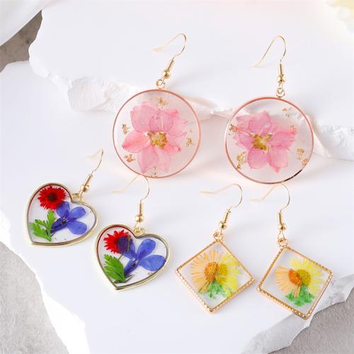 Zinc Alloy Drop Earrings plated & for woman & epoxy gel golden Sold By Pair