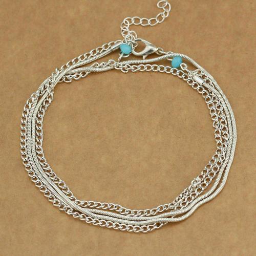 Bracelet de cheville en alliage de zinc, avec 5cm chaînes de rallonge, Placage, Style bohème & pour femme, argent, Longueur 21 cm, Vendu par PC
