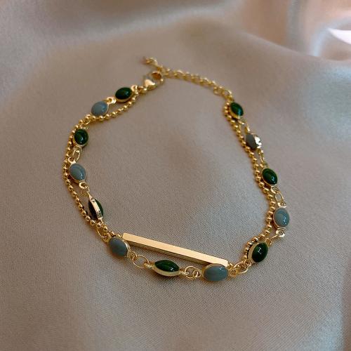 Bracelet en alliage de zinc, avec pierre gemme, Placage, pour femme, doré, Vendu par PC
