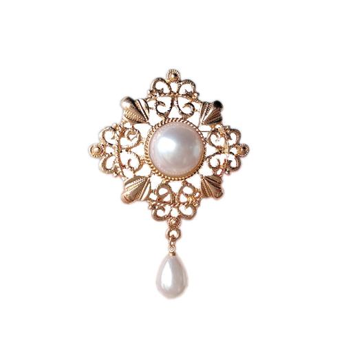 Zinc Alloy Brooches with Plastic Pearl plated for woman golden Sold By PC