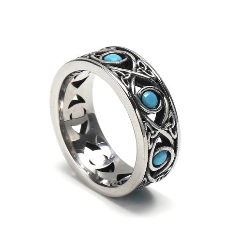 Titantium Steel finger ring, Titan Stål, med Ädelsten, punk stil & olika storlek för val & för människan, ursprungliga färgen, Säljs av PC