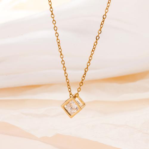 Cubic Zircon Micro Pave Brass Necklace, with 304 Stainless Steel Chain, with 5cm extender chain, fashion jewelry & micro pave cubic zirconia & for woman, golden, Length:Approx 45 cm, Sold By PC